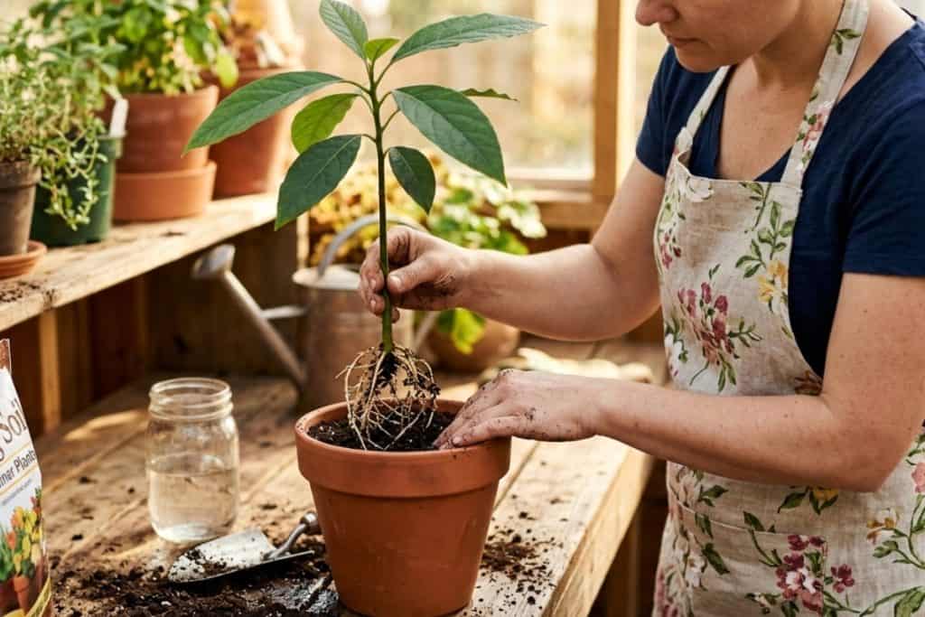 6 Steps to Grow an Avocado from Seed (Beginner’s Guide) 5 transplanting avocado seedling (1)