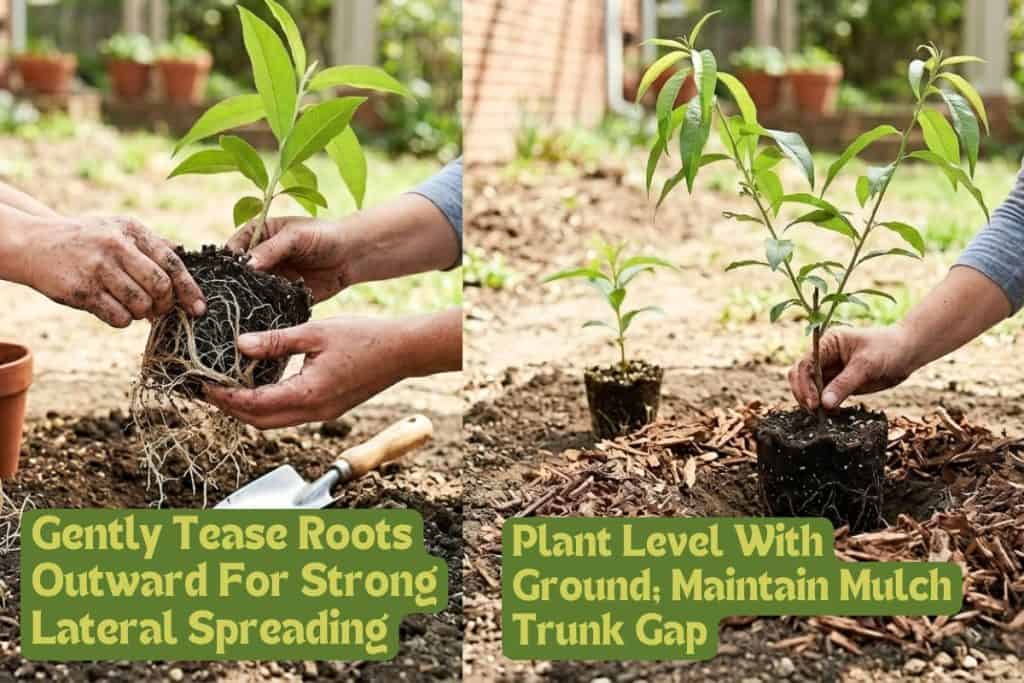 planting peach seedling outdoors