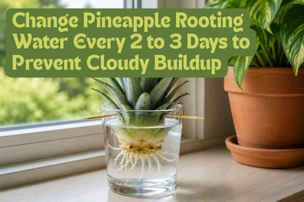 water rooting a pineapple crown
